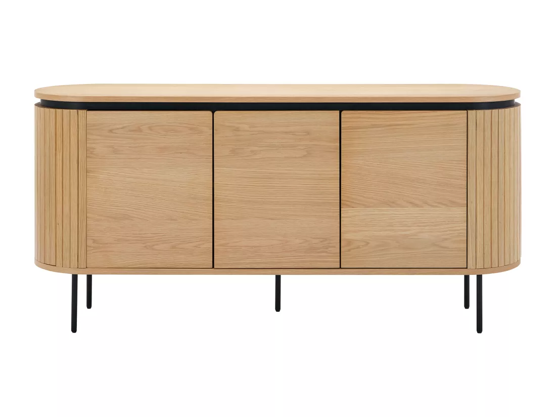 Buffet avec 3 portes placage chêne et métal - Naturel clair et Noir - CARDIONA