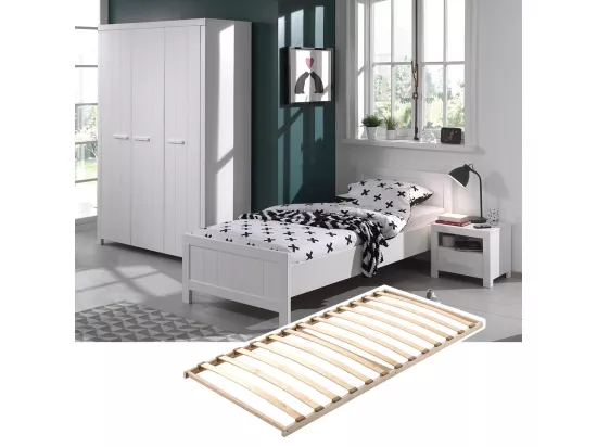 GASTON - Lit 90x200cm + Sommier + Chevet + Armoire 3P