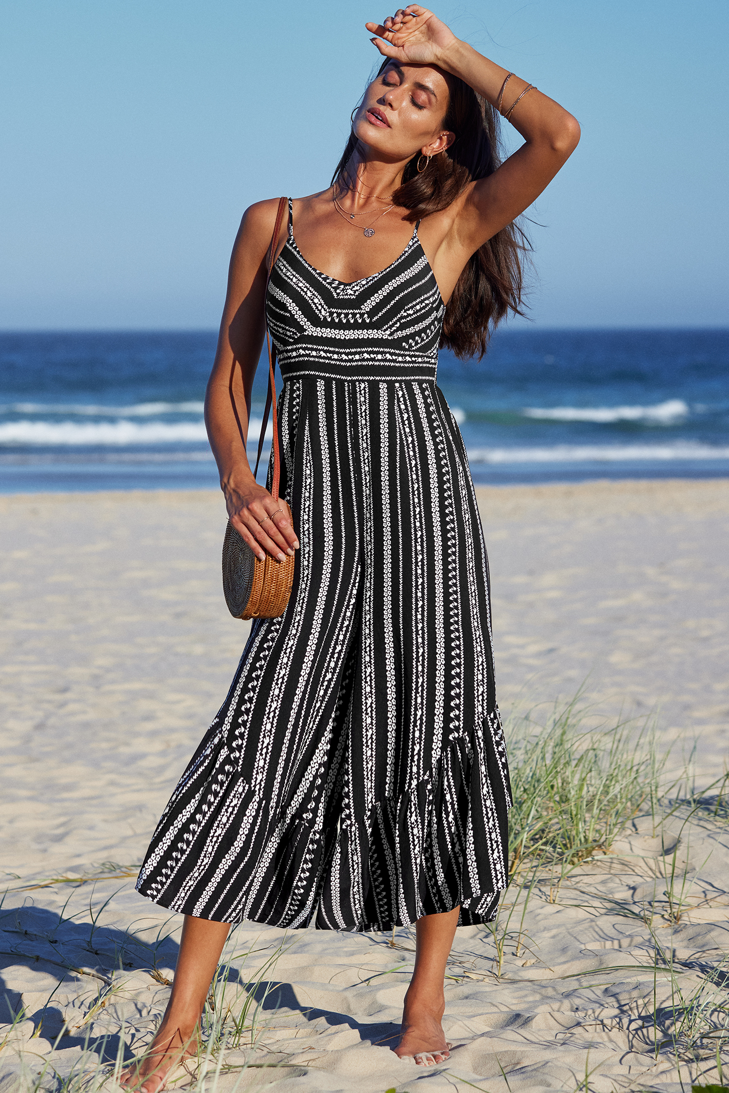 Combinaison évasée sans manches à rayures boho
