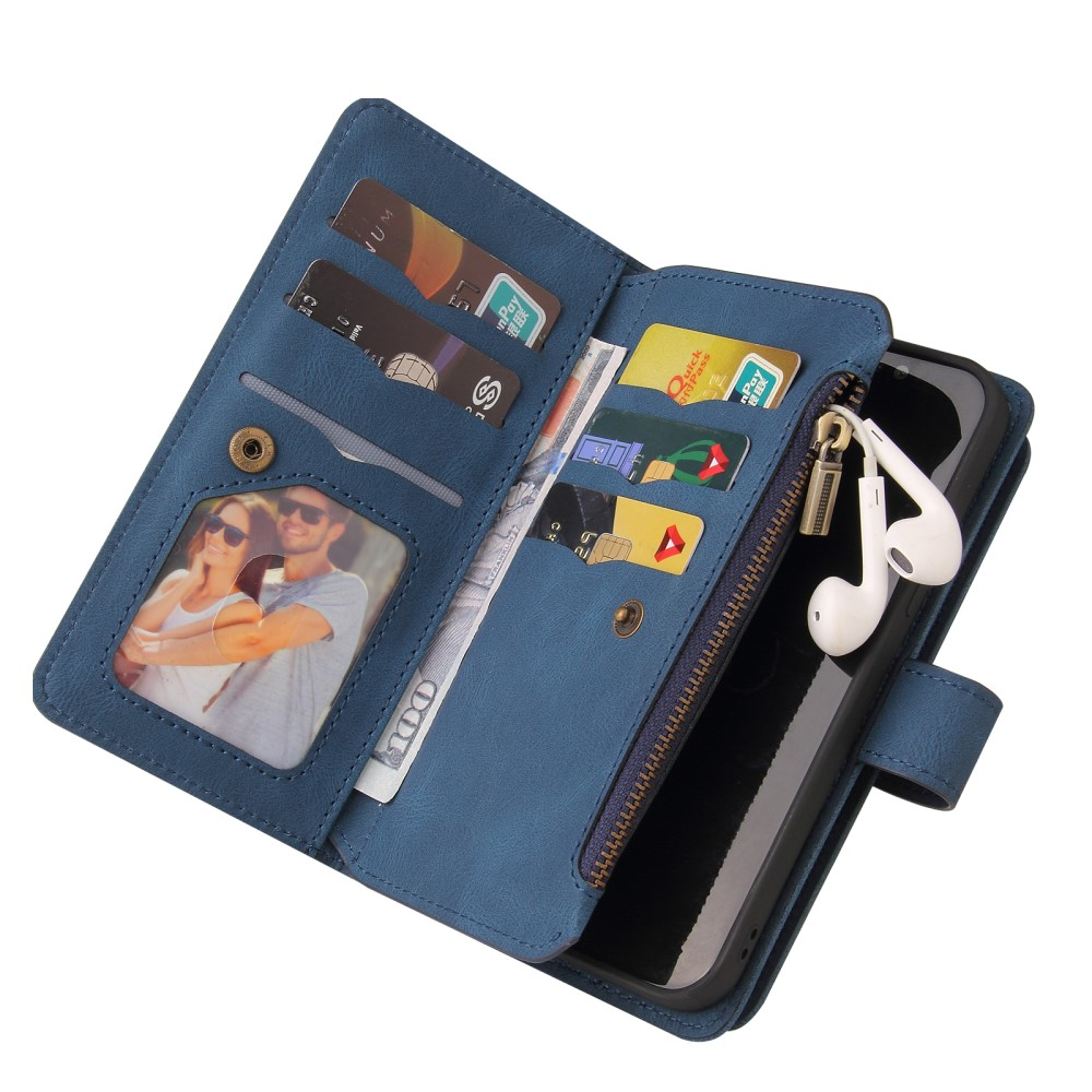 Samsung Galaxy S23 5G Leder Wallet Etui Tasche mit 15 Kartenfächern   Münzfach - Dunkelblau