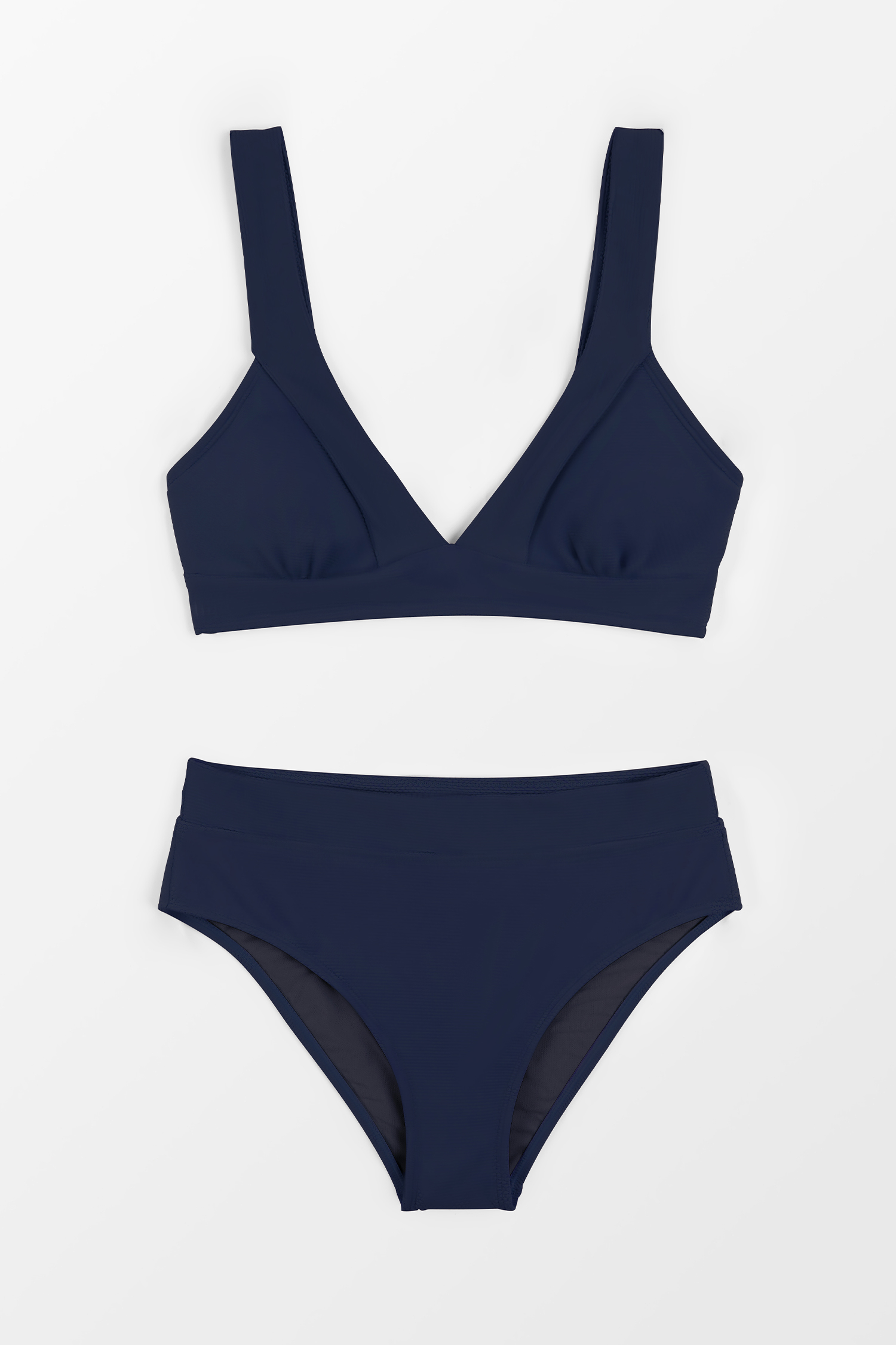 Bikini longline à col en V et taille haute classique bleu marine