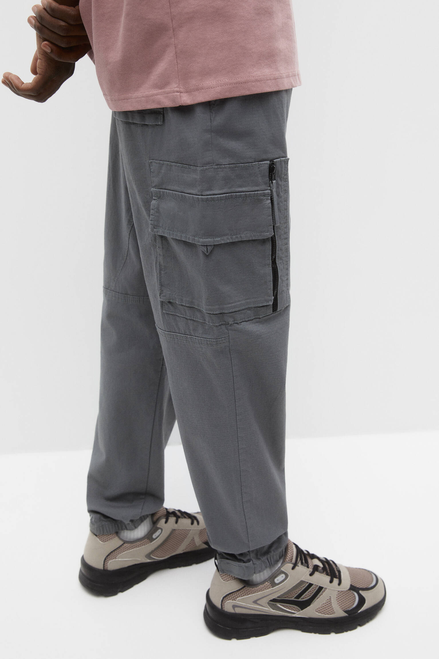 Calça cargo ripstop com barra ajustável - cinza