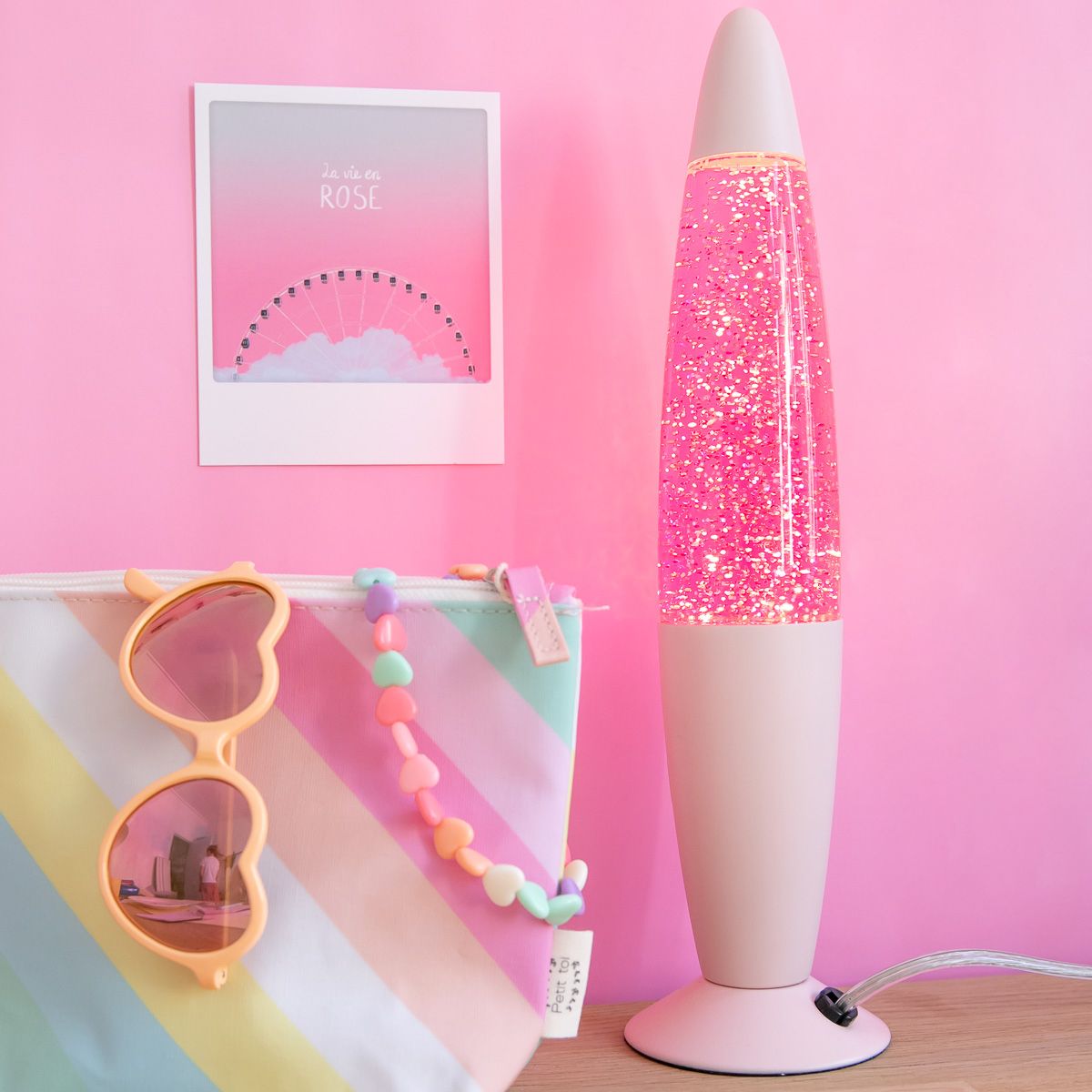 Lampe à lave paillettes rose Ma collection Vintage