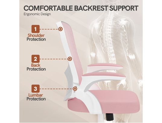 RATTANTREE - Fauteuil de bureau Chaise de bureau rose accoudoirs pliables