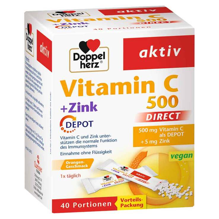 Doppelherz Vitamin C 500 + Zink Depot Direct Pellets, 40 St