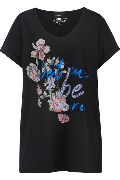 T-Shirt, oversized, Blumendruck, V-Ausschnitt