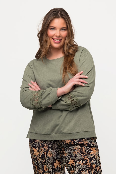 Sweatshirt, Spitze, Rundhals, Langarm