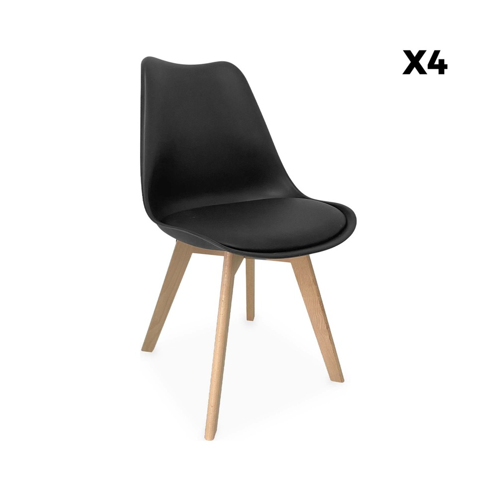 Lot de 4 chaises scandinaves. Pieds bois de hêtre. Chaise 1 place. Noirs