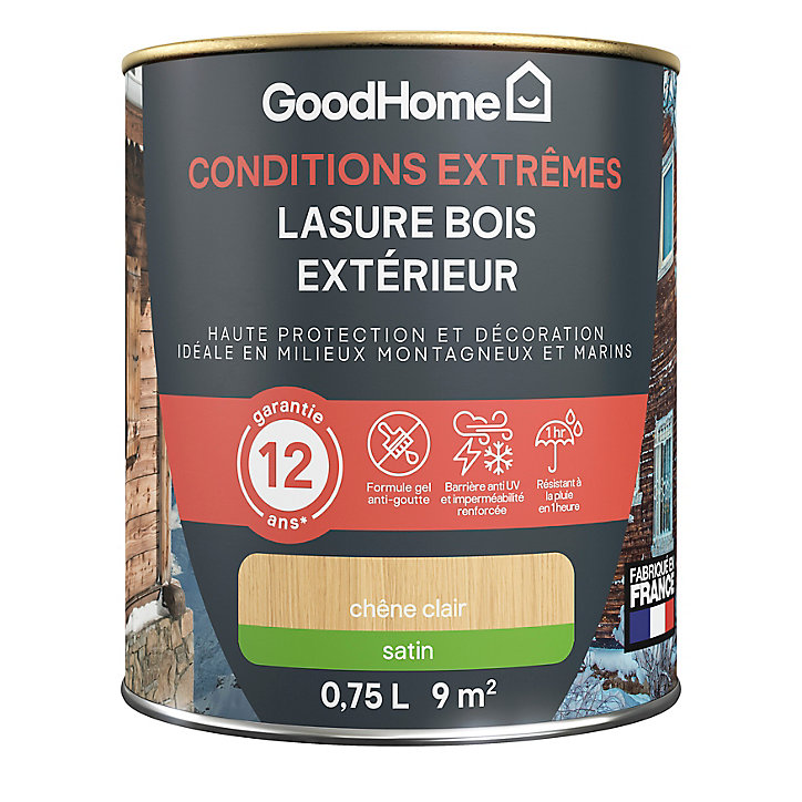 Lasure extérieure chêne clair satin 12 ans GoodHome 750ml