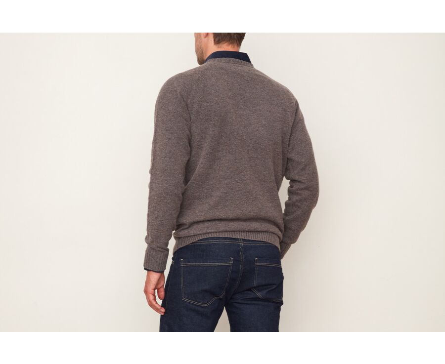Pull homme en laine col rond Chocolat chiné - CONNIC