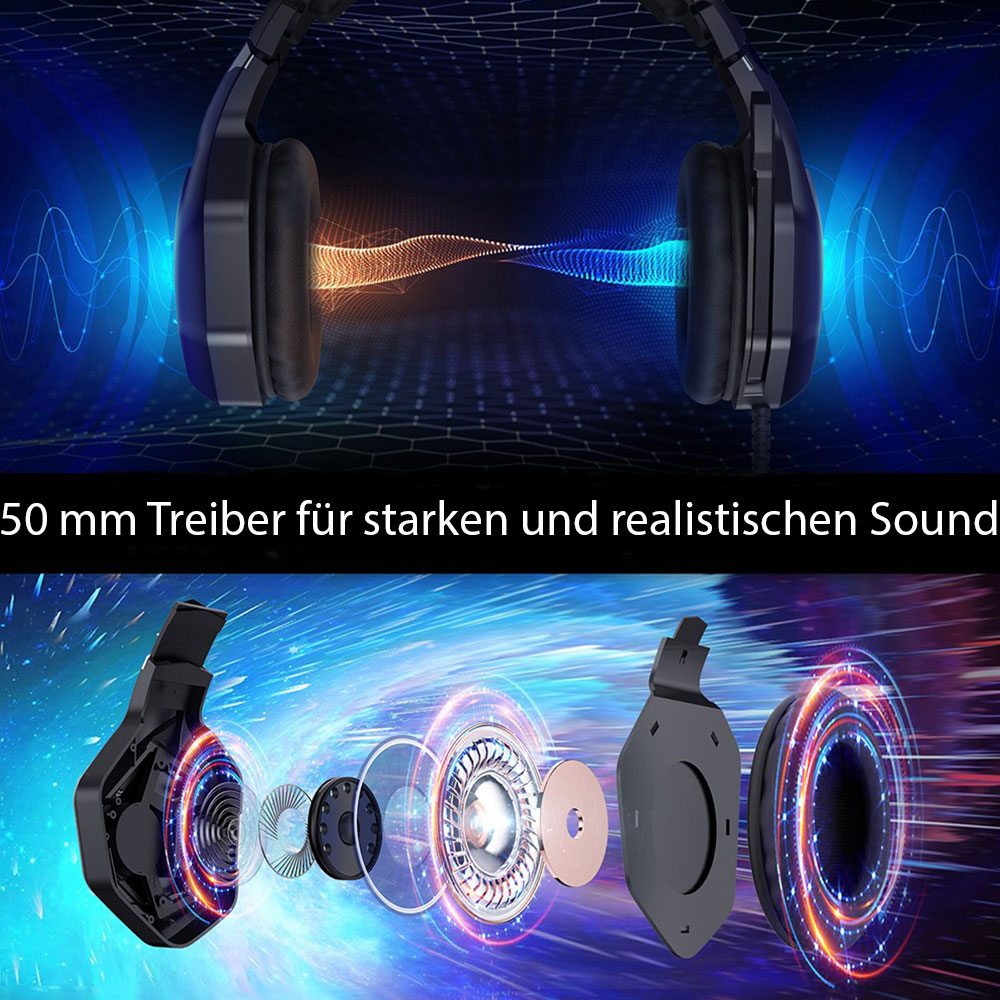 K10 Pro Gaming USB Kopfhörer Over-Ear RGB LED Stereo Headset mit Mikrofon   3.5mm Klinke - Schwarz