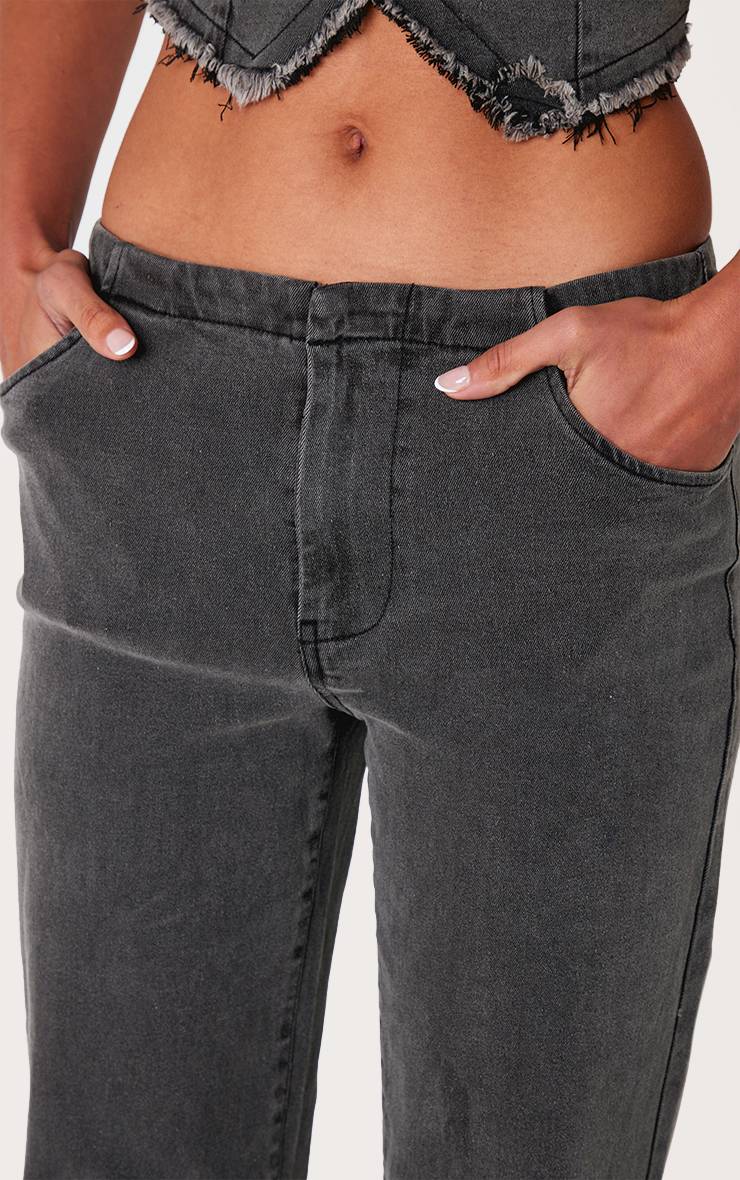 Noir Délavé Jean Droit Taille Basse À Ceinture Invisible