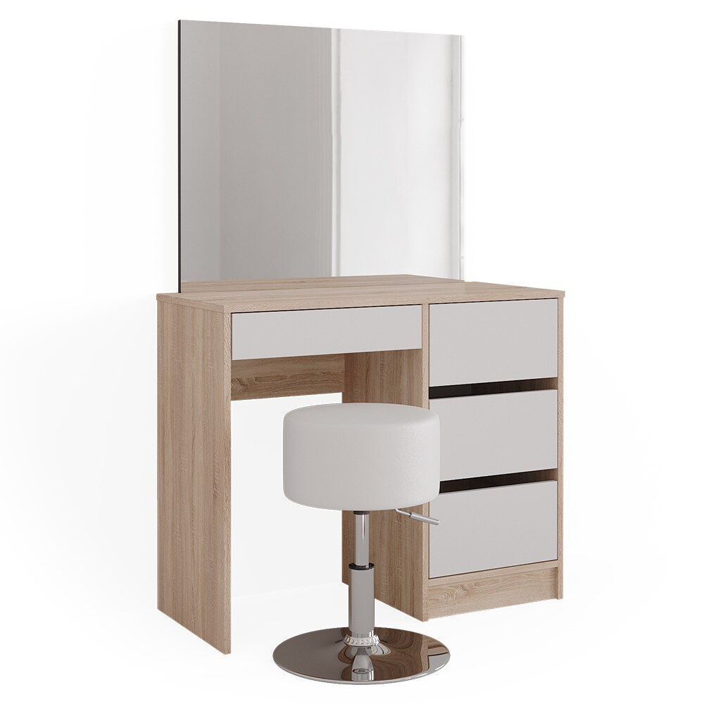 Vicco Schminktisch Sherry Sonoma Weiß, 90 x 75 cm, Spiegel, Hocker, Frisiertisch