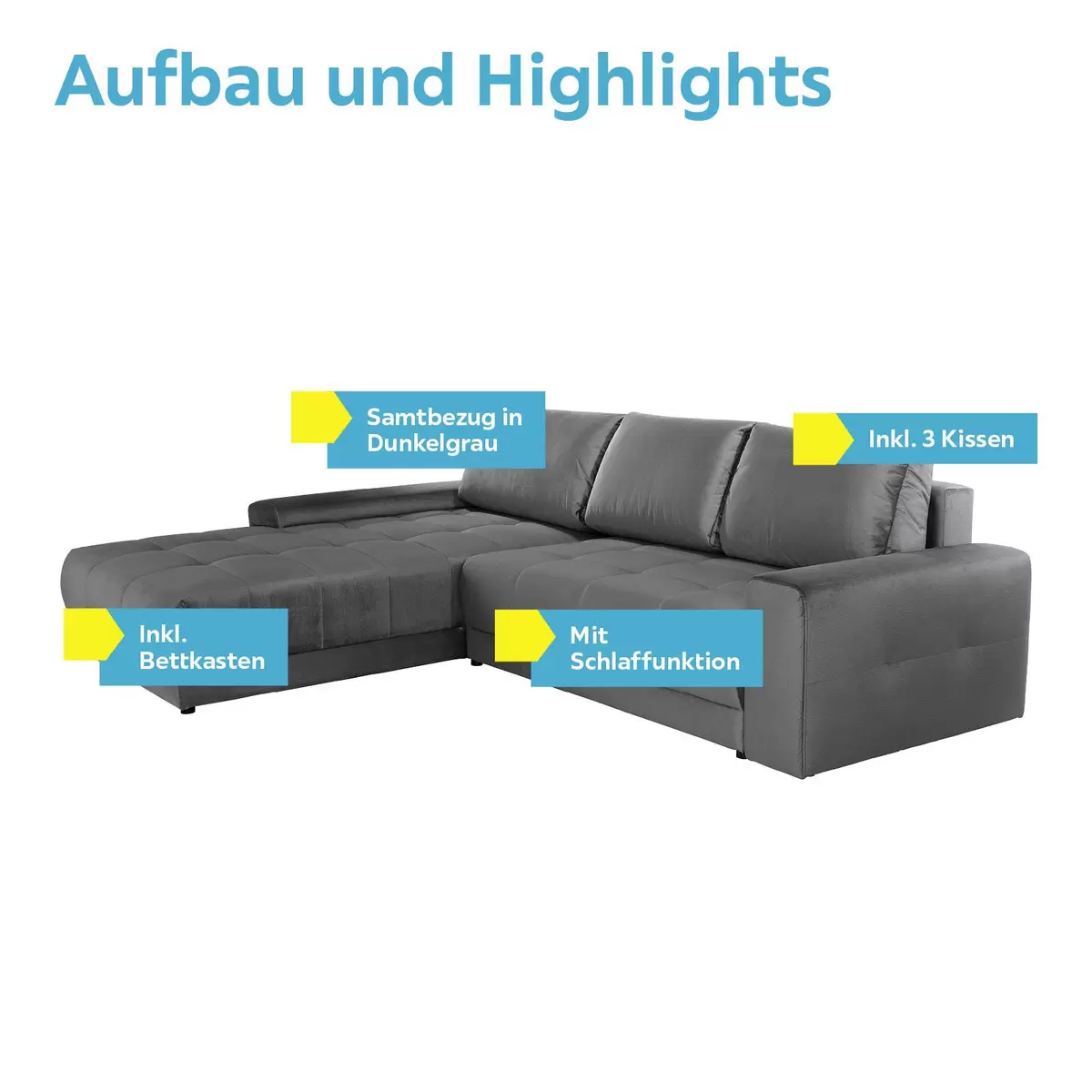 Ecksofa Adria 246 x 137 Dunkelgrau