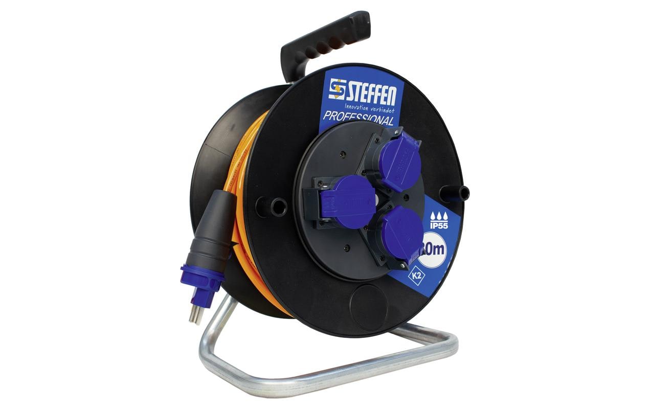 Kabelrolle Professional 30 m 3x T23, IP55, Schwarz<br>Kunststoff Kabelrolle 3x T23 mit Deckel, IP55, EPR-PUR 3x 1.5 mm2 und 30 m langem Kabel