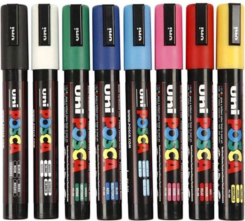 Uni Posca Stiften Standard Colors - 8 stiften - PC3M 0.9-1.3 mm lijn