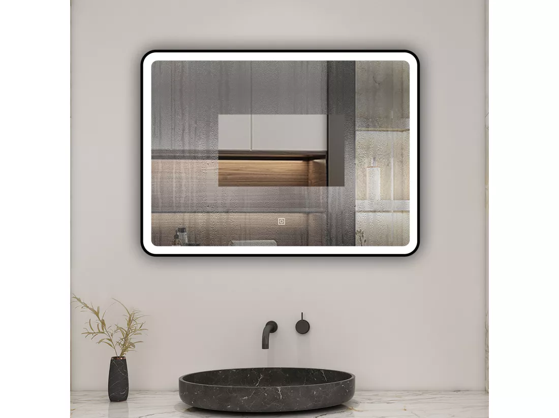 AICA Miroir lumineux 80x60 cm avec 3 couleurs + dimmable + anti-buée + mémoire, miroir salle de bain led