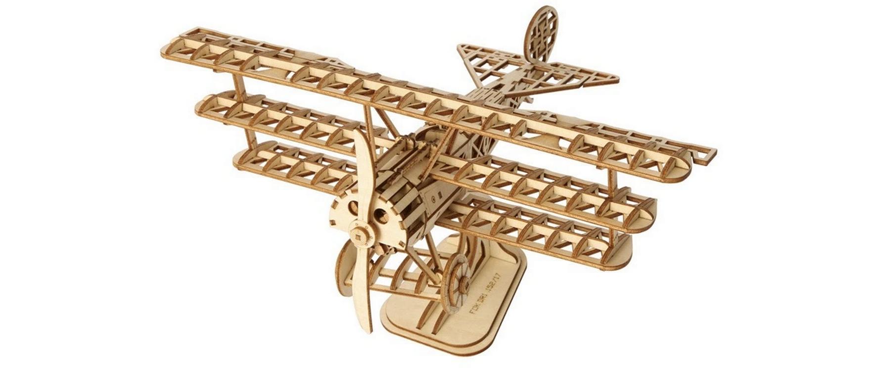 Bausatz Flugzeug Doppeldecker3D-Puzzle aus lasergeschnittenen Holzteilen