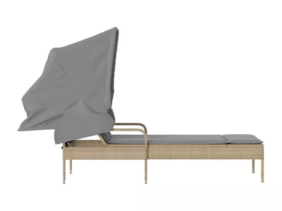 Chaise longue avec auvent beige résine tressée