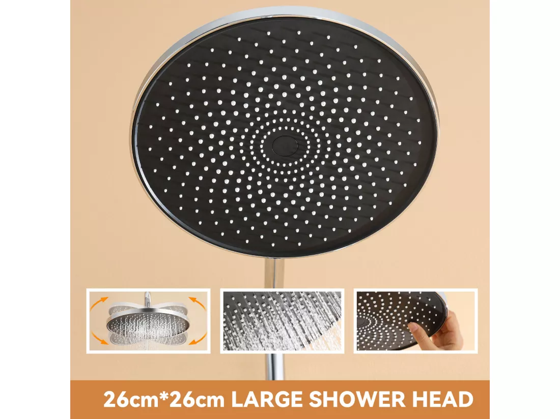 Colonne de Douche Mécanique Chromé,Ensemble Douche Ronde,Tête Douche10 Pouces,Douchette avec 3 Jets D'eau,Hauteur Réglable103-139 cm,EU Modèle