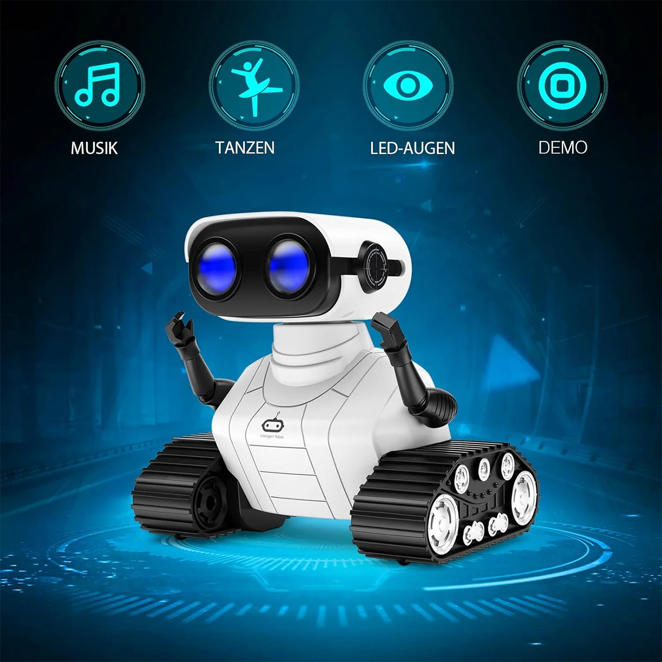 (12x12.5cm) Ferngesteuerter Spiel Roboter Kinder Spielzeug Robot mit LED Augen / Sound Effekten (B09LYQ31T4) - Weiss