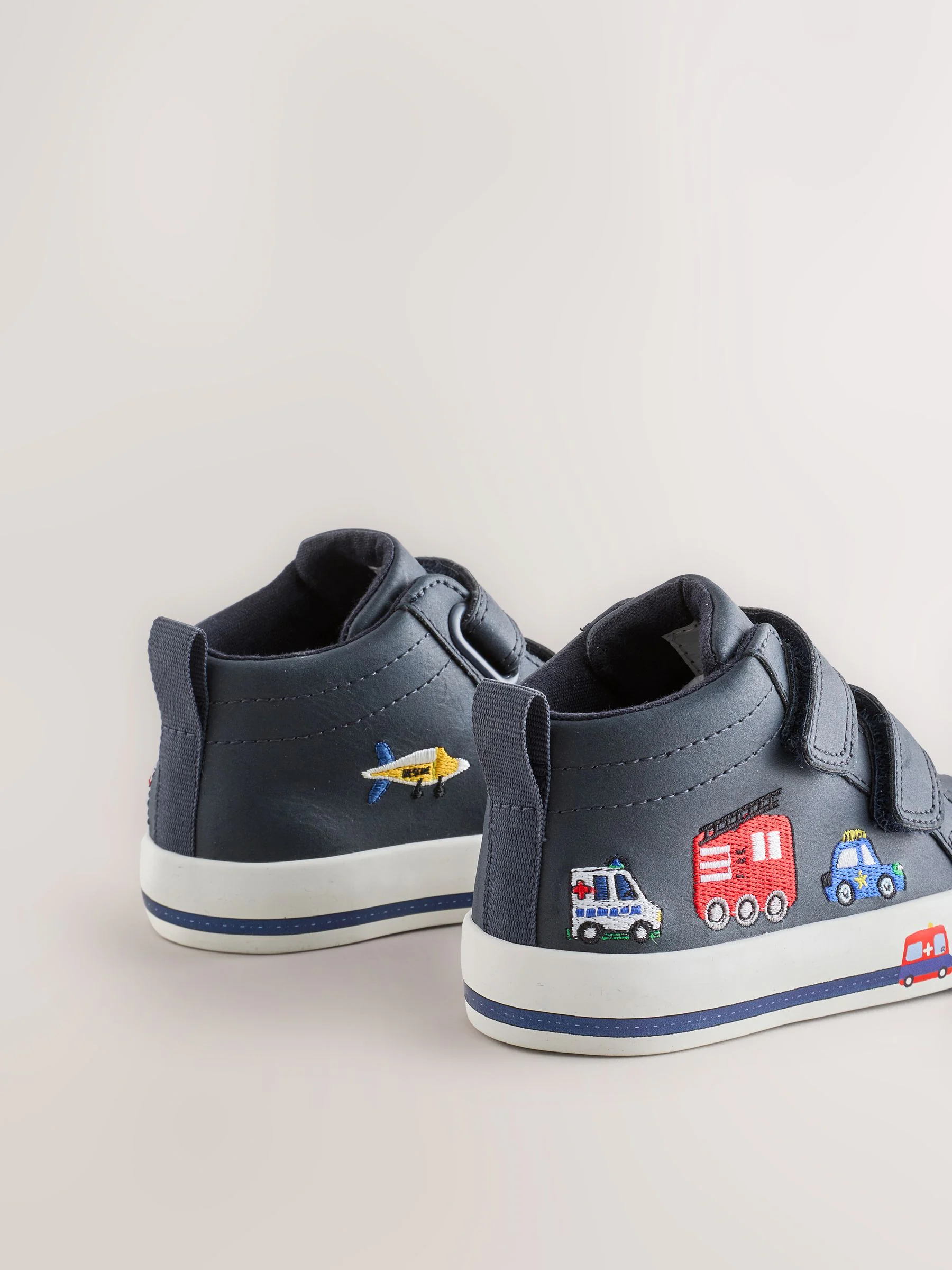 Marineblauw met voertuigprint - Hoge schoenen met klittenbandsluiting