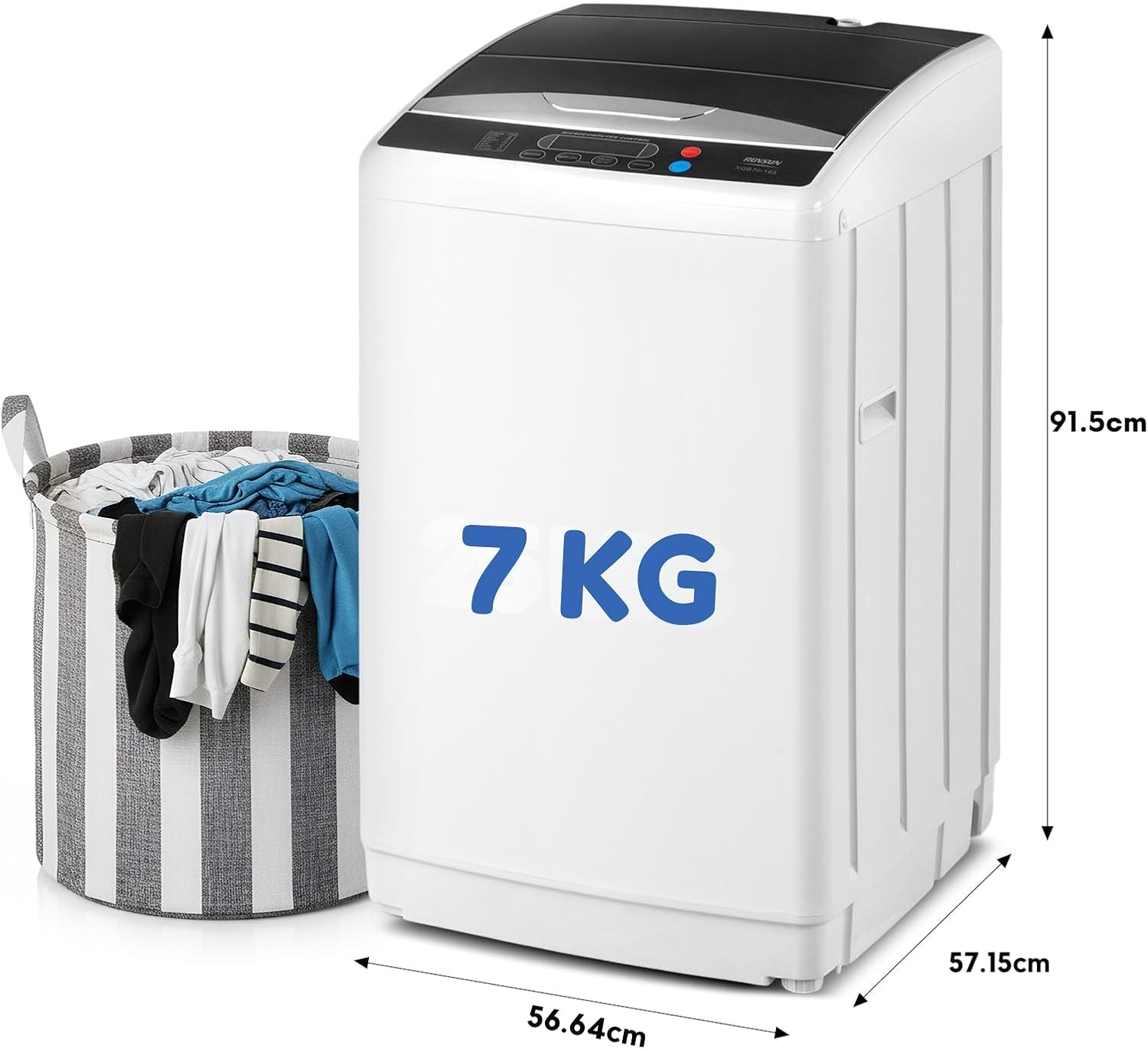 LEADZM Toplader Waschmaschine 7KG，Waschvollautomat mit Schleuder mit Edelstahltrommel，Mini Waschmaschine ideal für Apartments und Wohnmobile (7KG)