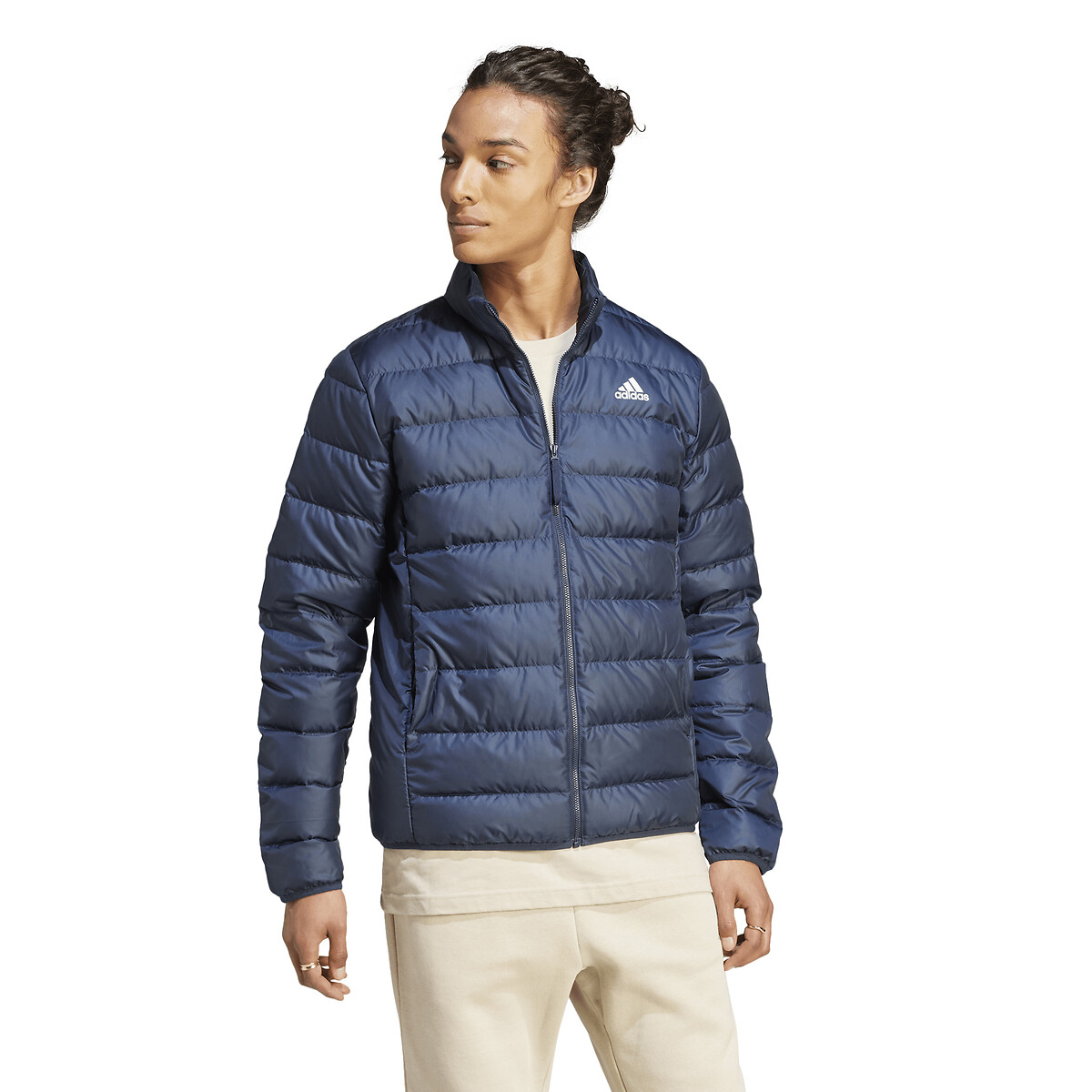 adidas Performance<br>Jaqueta de plumas leve com zíper, sem capuz Essentials