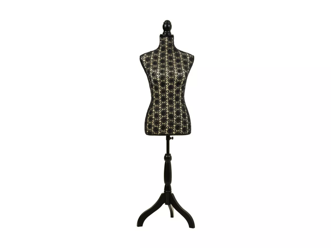Mannequin en bois et mousse habillé de tissu noir 24x37,5x168h