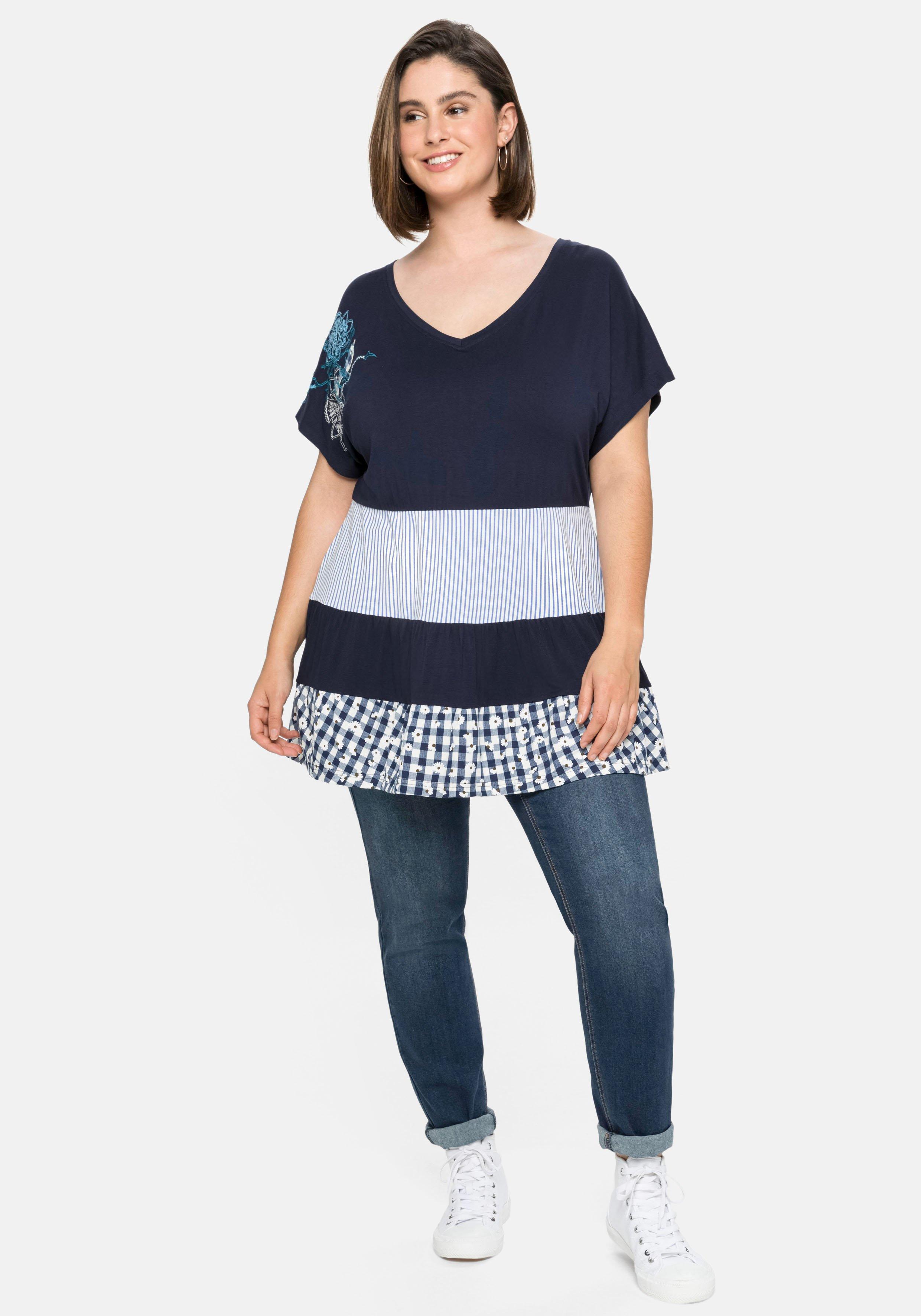Longshirt mit Volants im Mustermix