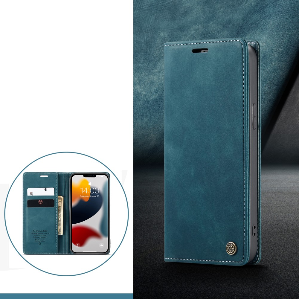 iPhone 13 Pro Leder Tasche Flip Wallet Etui mit Kartenfächern - Blaugrün