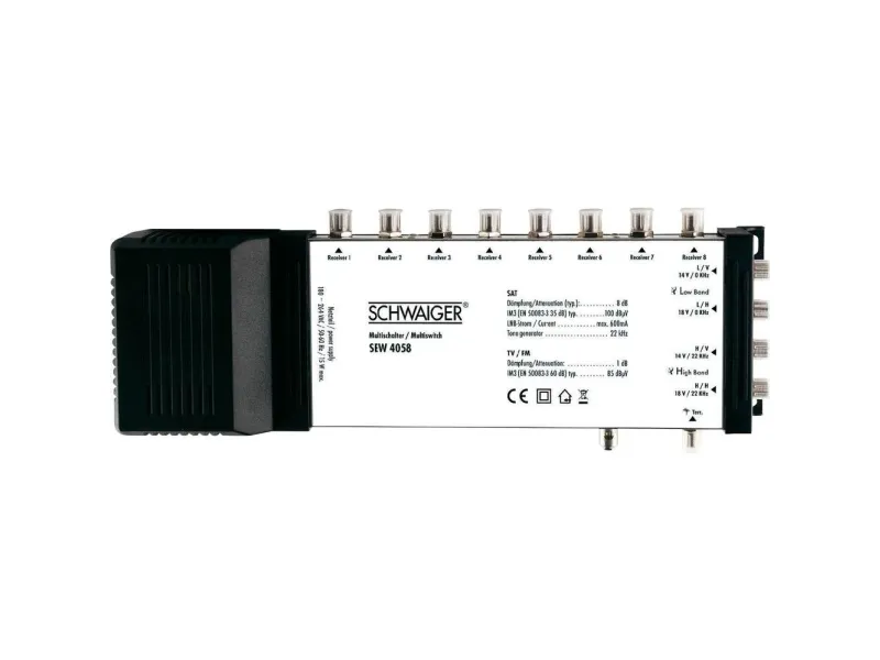 Schwaiger SEW4058531, 5 indgange, 8 udgange, 950 - 2150 Mhz, 47 - 862 Mhz, 8 dB, 1 dB