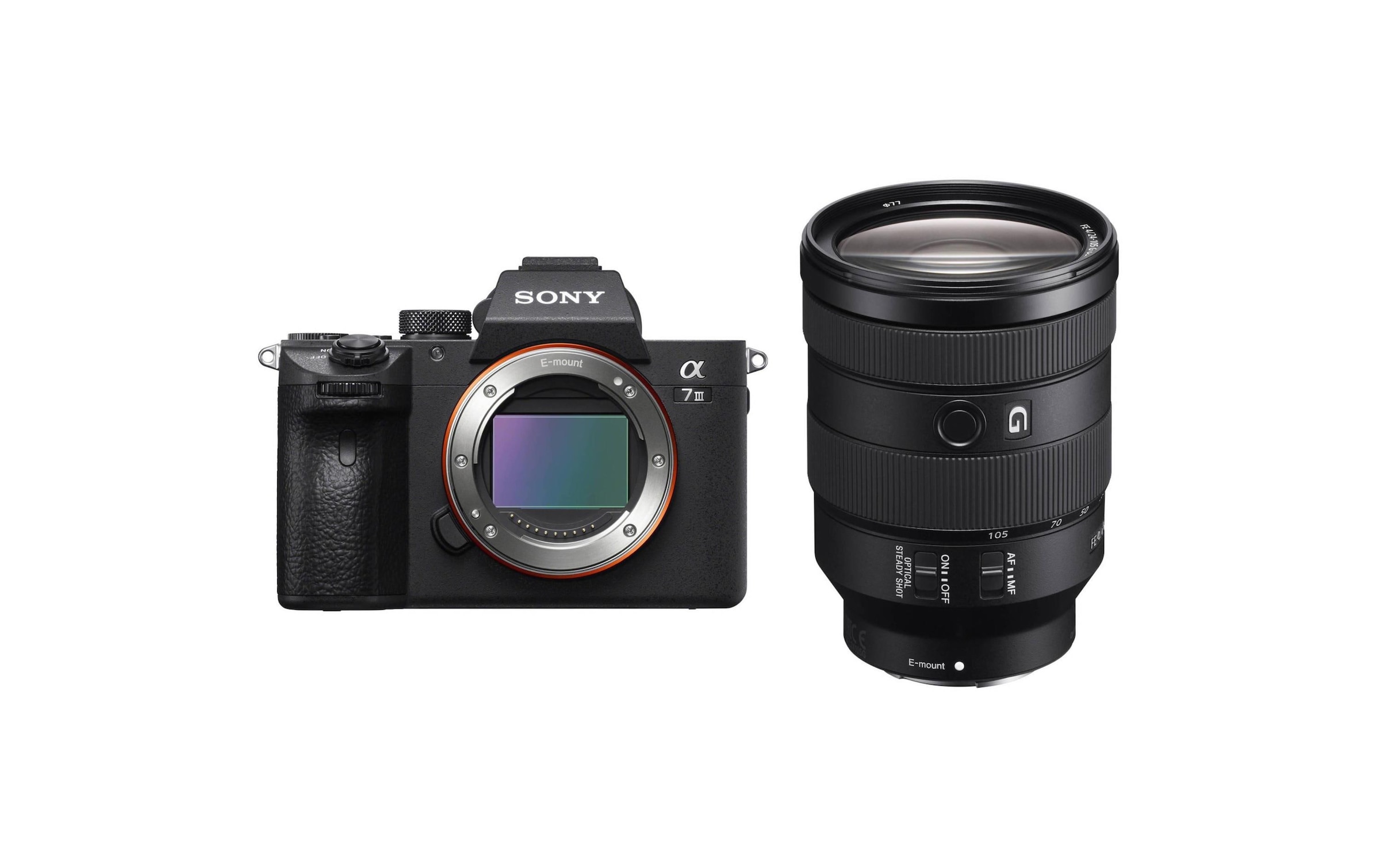 Sony Systemkamera »Alpha 7 III Kit 24-105 f/4 G OSS« , Bluetooth | NFC | WLAN , inkl. Bildsstabilisator, elektronischer Bildsucher, manueller Fokus