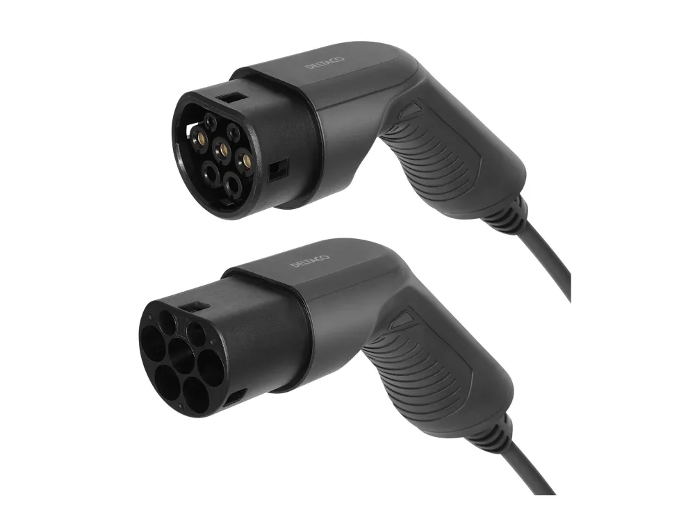DELTACO e-Charge spiral ladekabel til elbil type 2 stik - 16A - Optil 11 kW - 3-5 meter