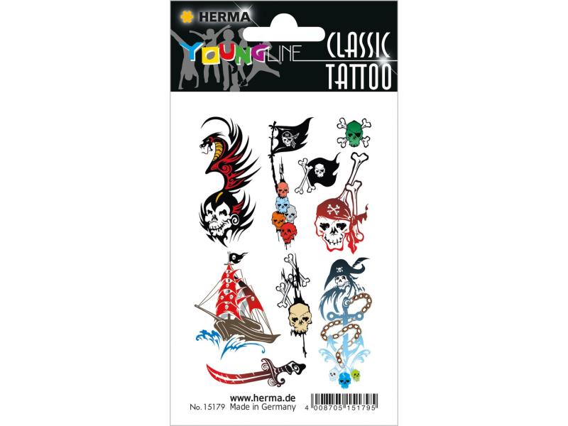 Herma Stickers Tattoos Classic Piraten, 1 Stück Wasserfeste Tattoos zum auftragen