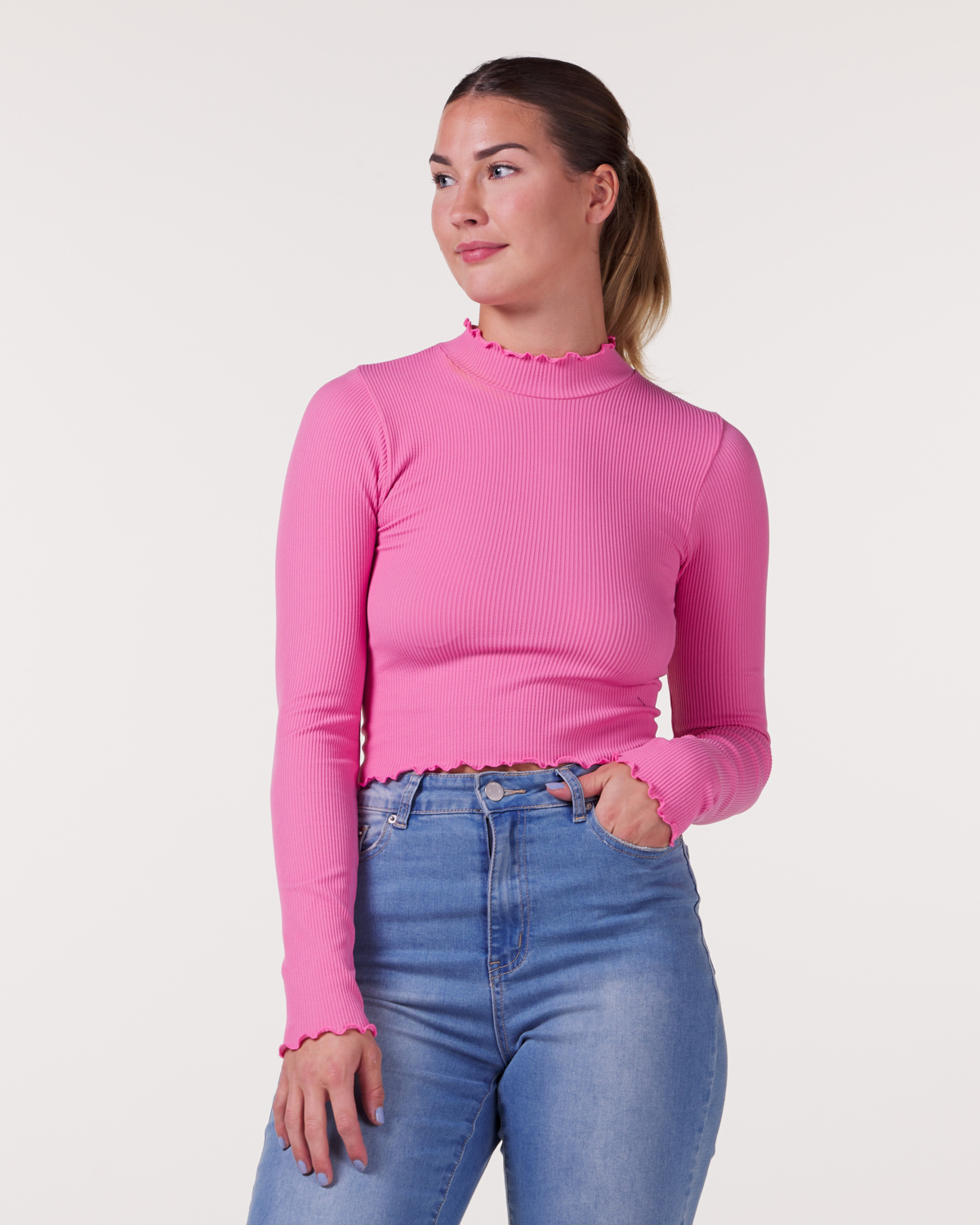 Bumpro Everyday Rib Polo Scallop Crop Pink