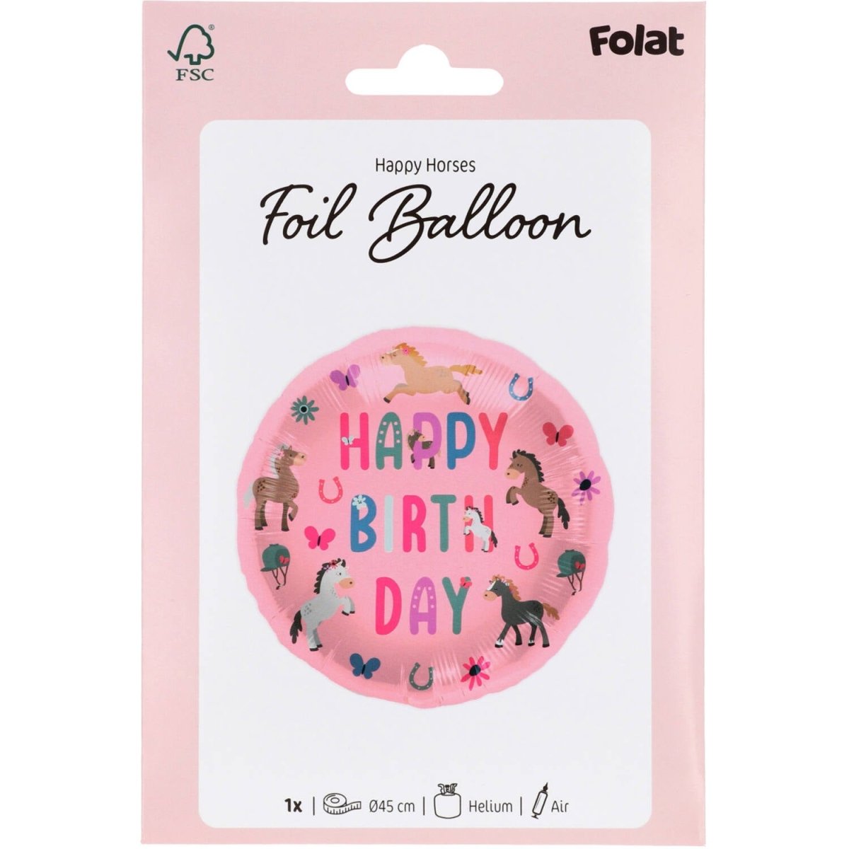 Happy Birthday Helium Ballon Paarden Leeg 45cm