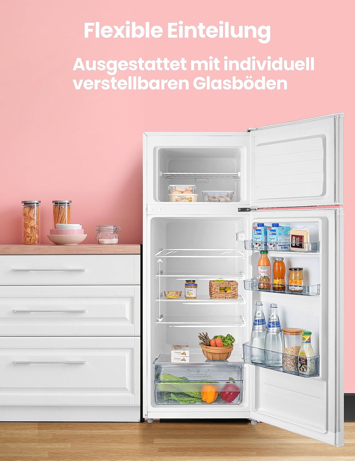 RCT284WH2A Kühl-/Gefrierkombination/Gefrierteil oben/176 kWh/Jahr/143cm Höhe/LED Licht/Reversibles Türscharnier/Weiß