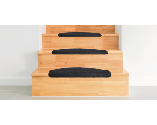 Dynasty zwarte halfronde trapmattenset, 28x65 cm, 15 stuks