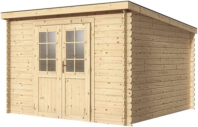 Holz Gartenhaus Blockbohlenhaus CA2975 | Wandstärke 28 mm | Naturbelassen | B x T x H: 298 x 309 x 203 cm | Doppeltür Mit Echtglas