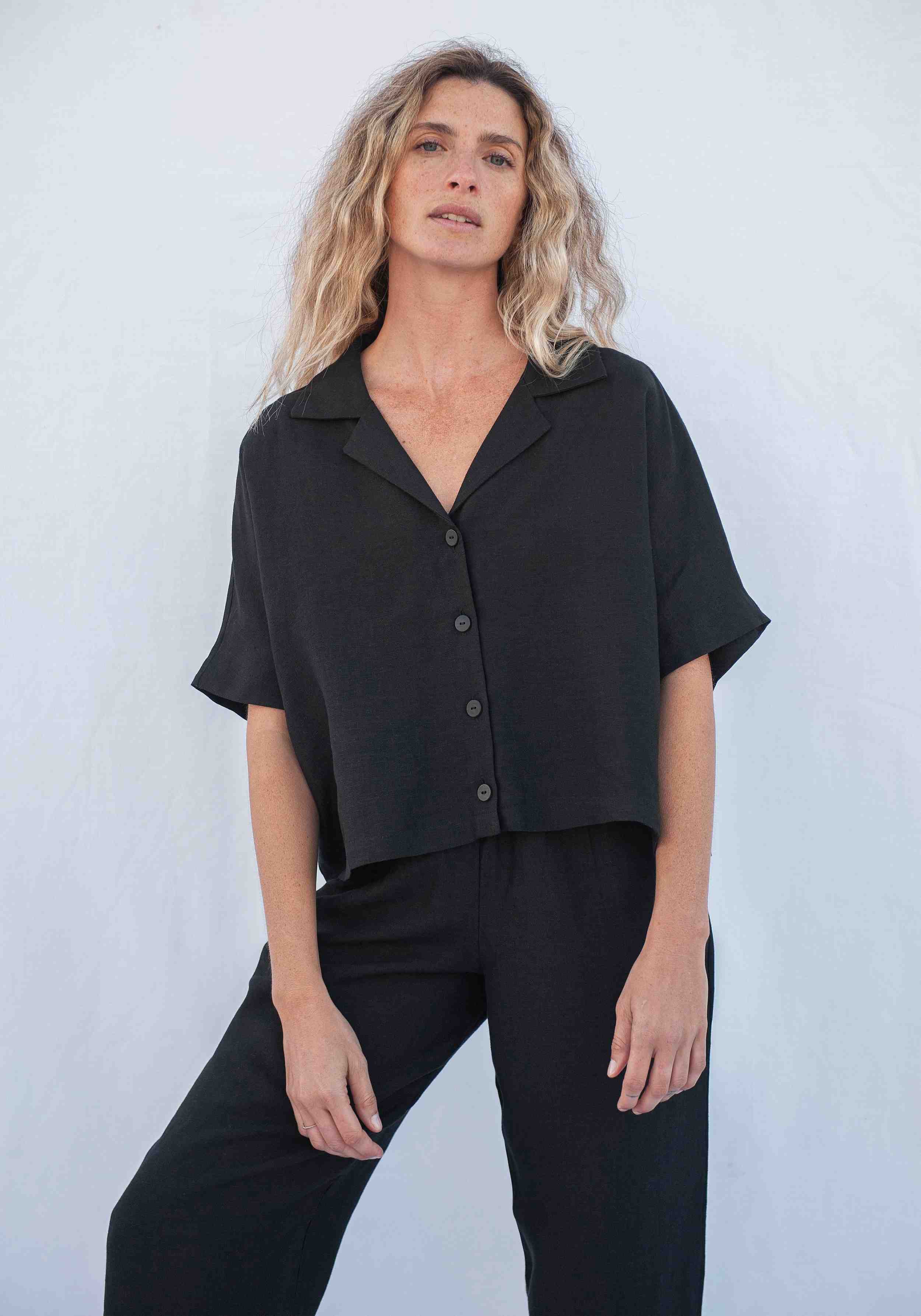 Jungle Folk Blouse Elise Linen Black