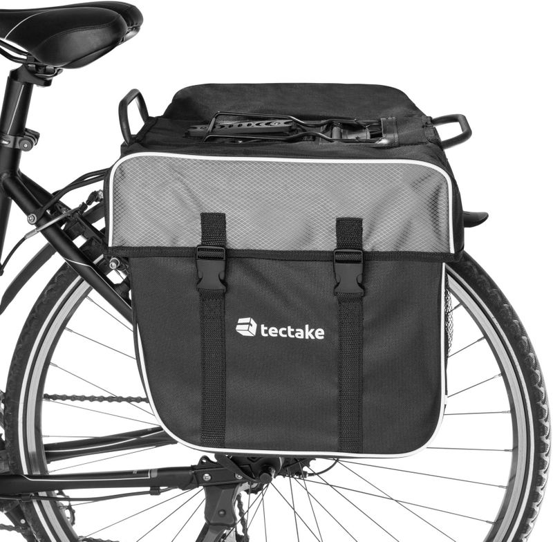 tectake® Fietstassen - Bagagedragertas - Zwart/grijs - Waterafstotend PVC - 35 L