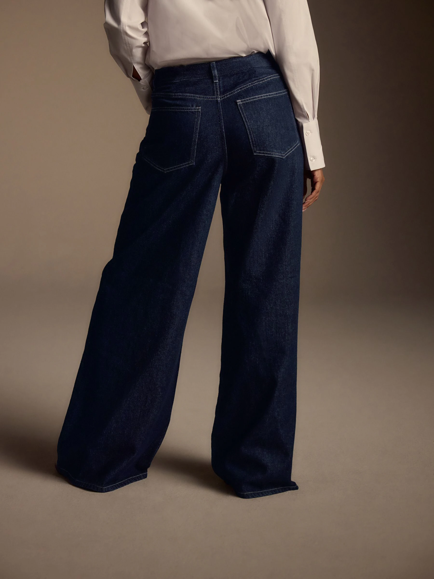 Blauw met wassing - Palazzo-jeans met hoge taille en wijde pijpen