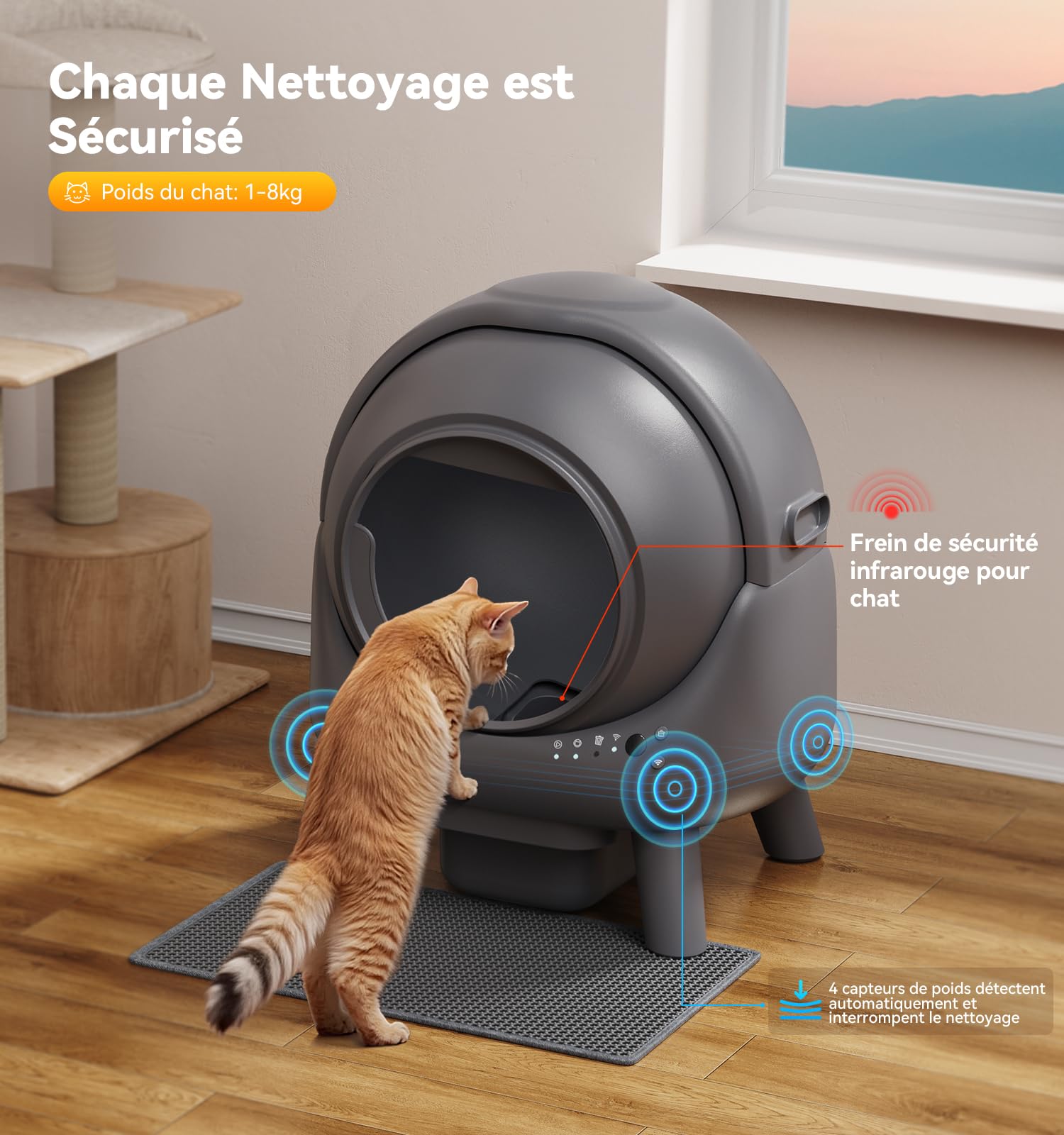 Litiere Chat Autonettoyante FEELNEEDY, Bac à Litière Automatique, Anti-Fuites/Anti-Pincement/Triple Anti-Odeur/Secure/Contrôle APP/Nettoyage Facile, C