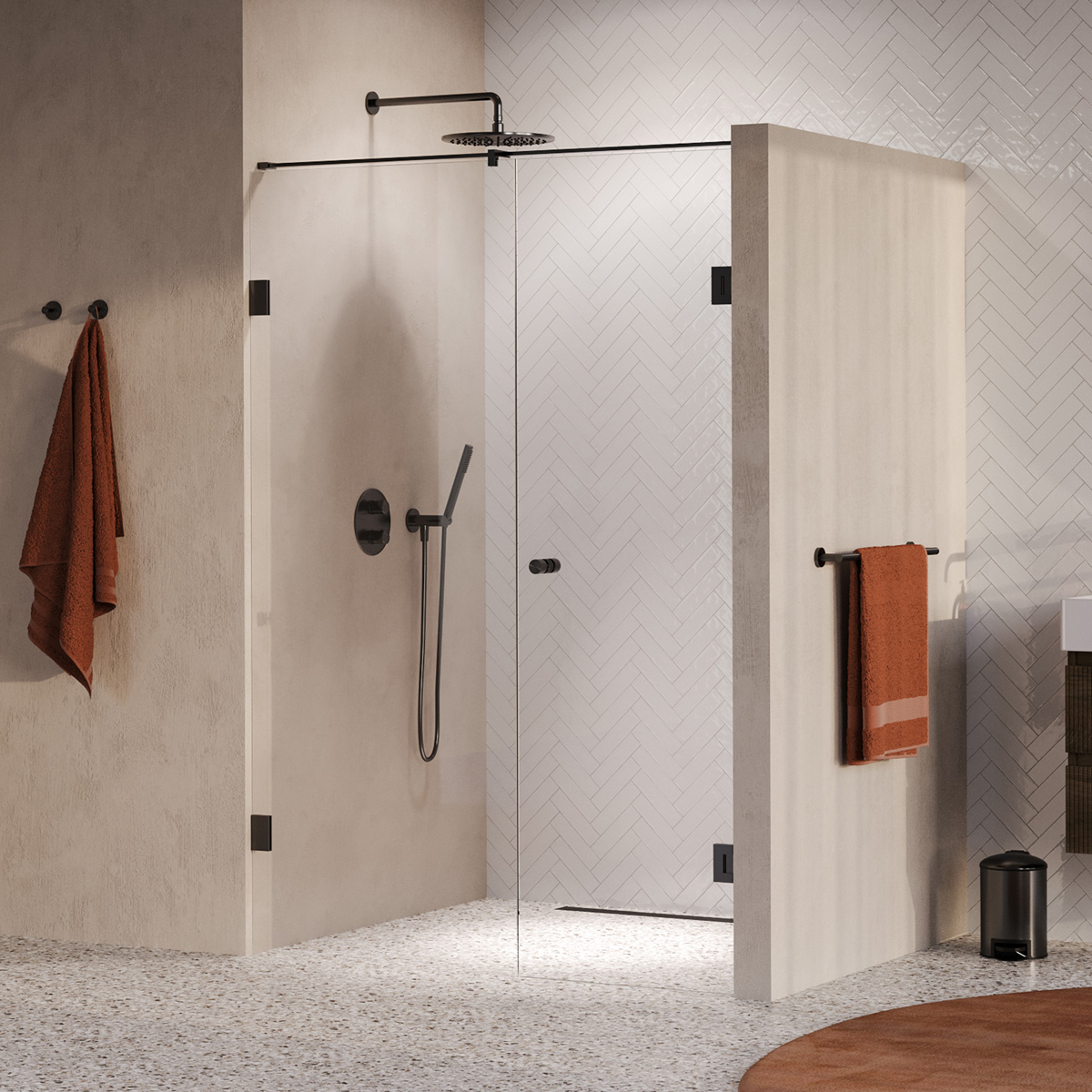Brauer Void Carving profielloze nisdeur 130cm met draaideur 60cm aan muur gunmetal geborsteld PVD