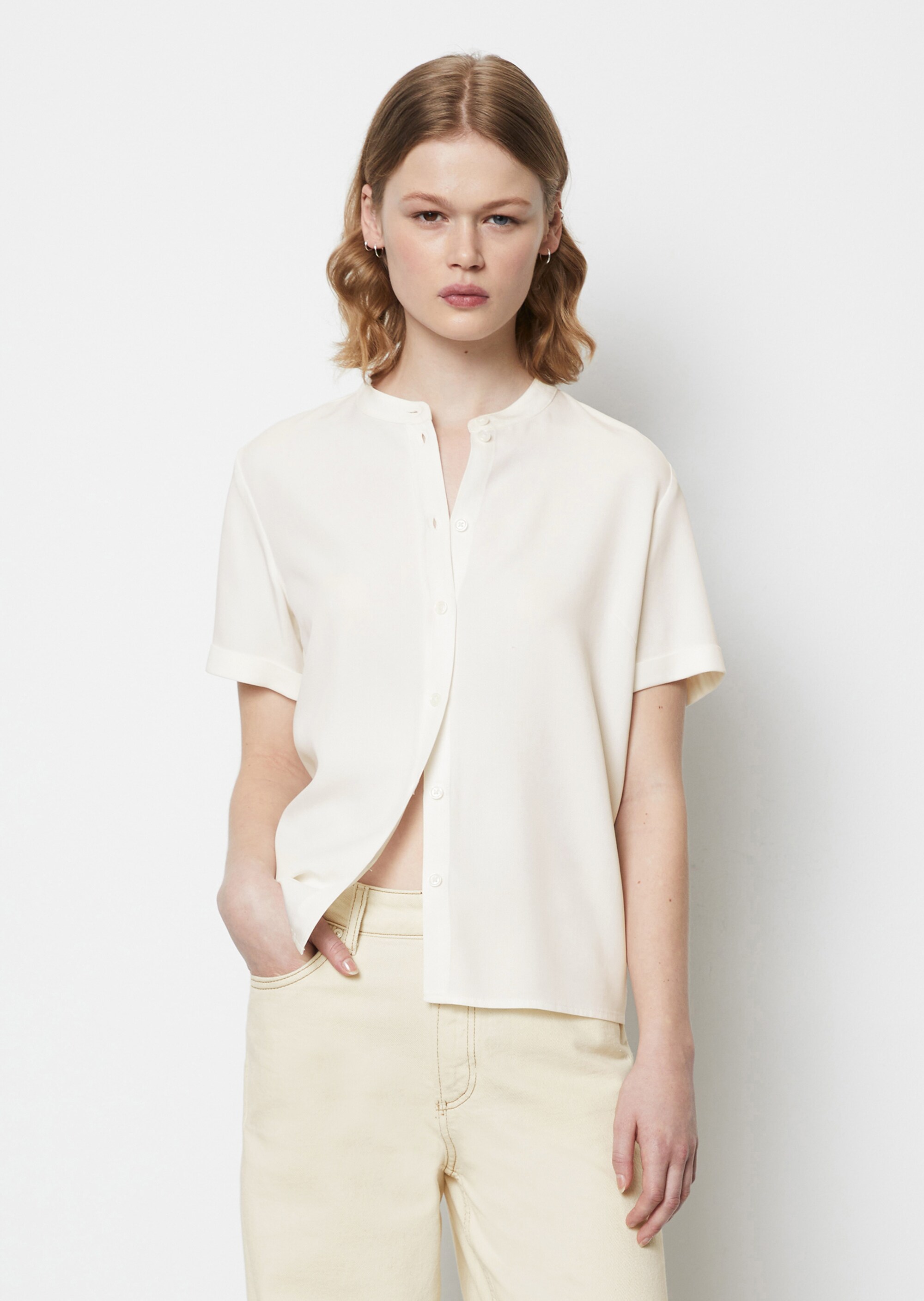 Stehkragen-Bluse regularaus Tencel™ Lyocell