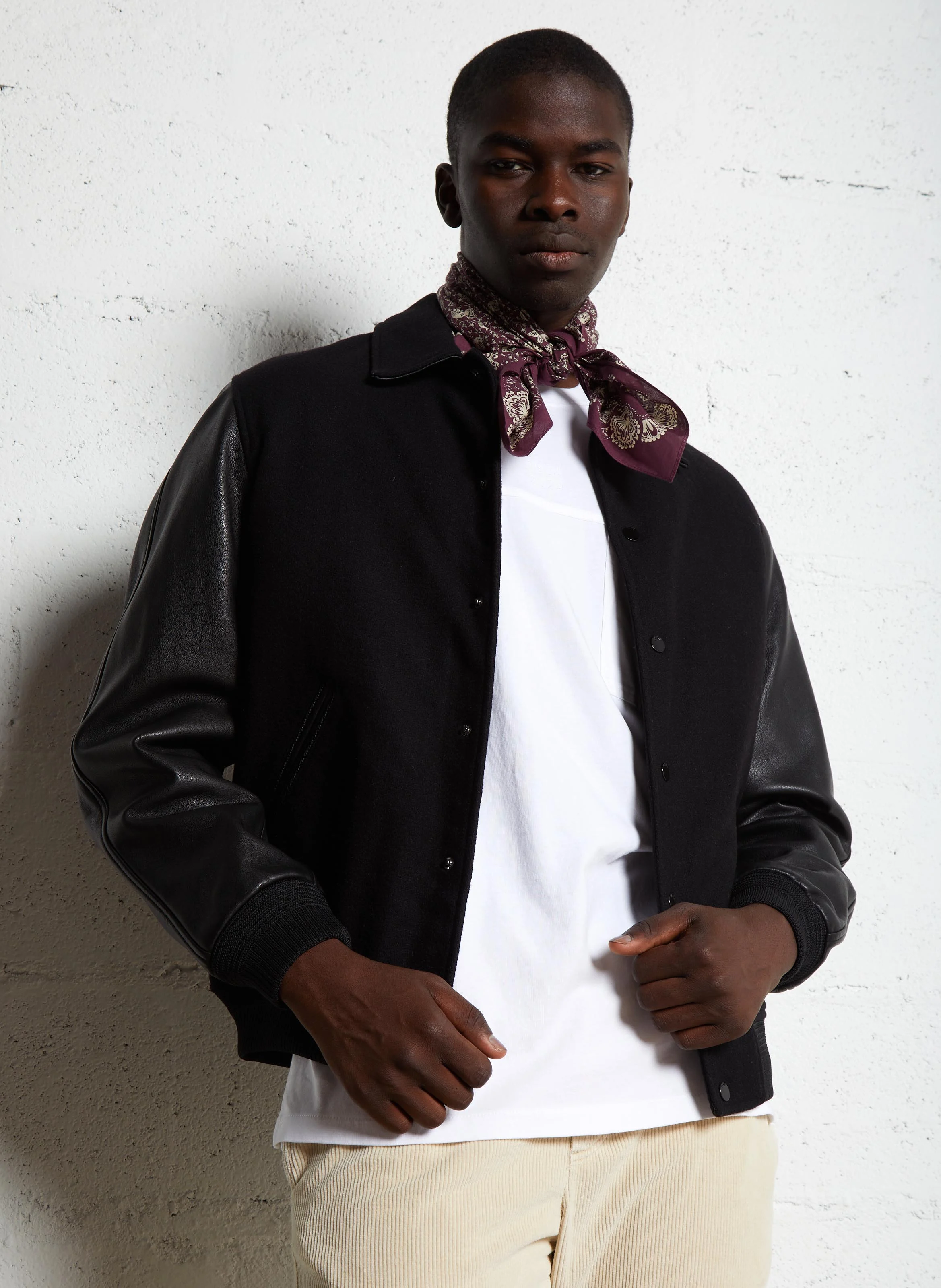 Blouson col classique ample en laine mélangée | Noir