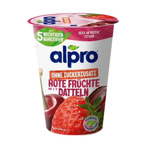 Alpro Joghurtalternative auf Soja Basis Rote Früchte mit Datteln ohne Zuckerzusatz VEGAN
