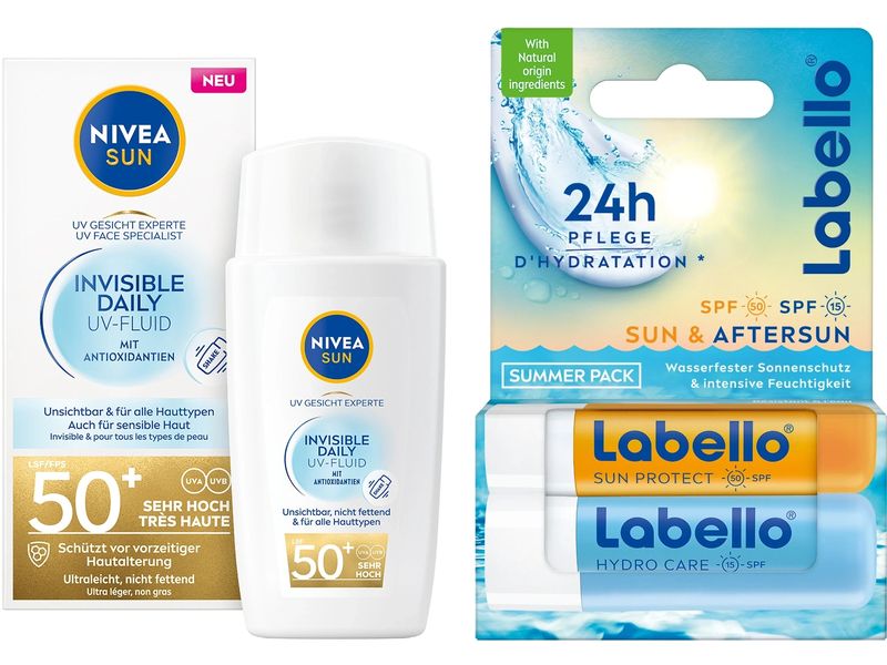 NIVEA SUN Gesicht & Lippe Sonnenschutz Duo 3 Stück Sommer-Set für Schutz vor UVA und UVB-Strahlen