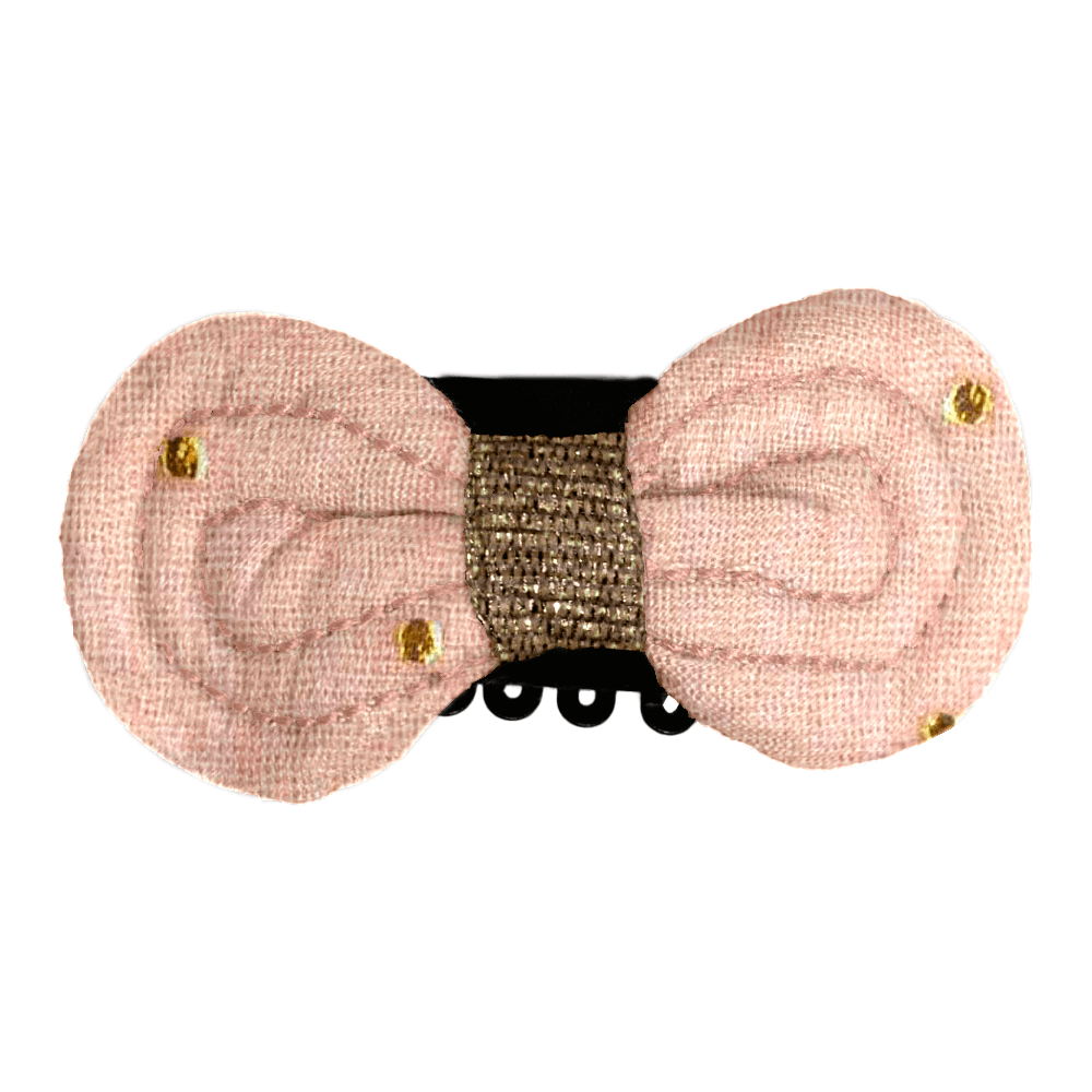 Barrette Noeud Anti-Glisse Gaze Pois Or Rose